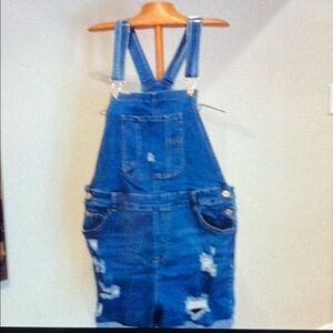 Blue Distressed Denim Overalls